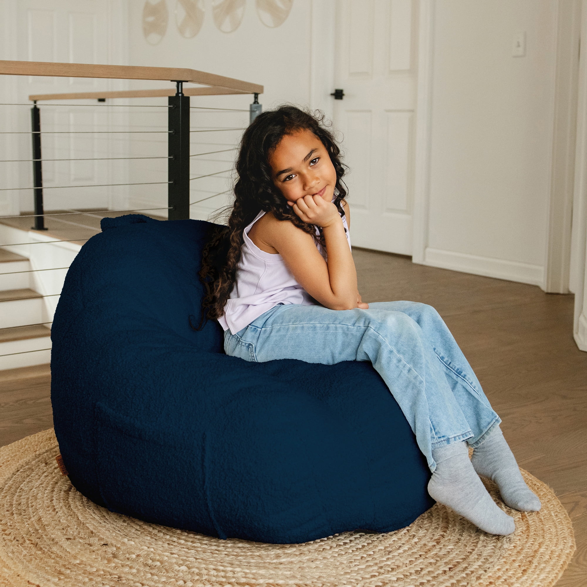 Big Joe Cloudberry Kids Foam-Filled Bean Bag Chair, Deep Blue Teddy Boucle