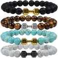 thumbnail image 5 of HOOUN Stone Beaded Bracelet Fitness Dumbbell Shape Vintage Bangles Barbell Wristband#-10, 5 of 9