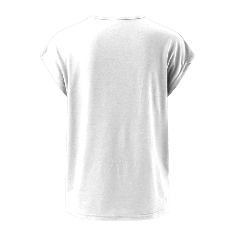 Women's Cap Sleeve Summer Top - Lace Floral Print V-Neck, Loose Fit Casual Shirt (White, XL)