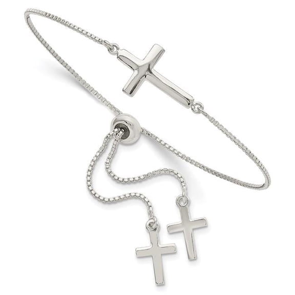 Finest Gold Sterling Silver Polished Cross Adjustable Bracelet