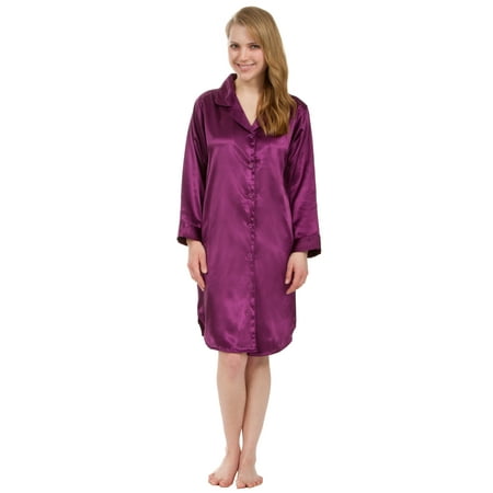 

Leisureland Satin Buttoned Robe Nightshirt Boyfriend Style Sleep Shirt