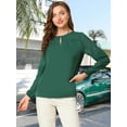 thumbnail image 2 of DARING DIVA Chiffon Semi Sheer Long Sleeves Keyhole Neck Blouse M Dark Green, 2 of 6