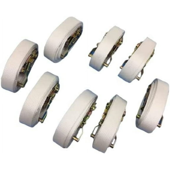 Everything Tie Down 2 inch x 15 Foot White Tent Ratchet Straps with Sewn Loops for Securing Tents or Large and Small Inflatables (8 Pack)