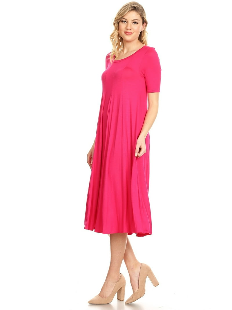 walmart jersey dress Moa Collection Women's A-Line Short Sleeve Jersey Knit Relaxed Fit Maternity Dress S-3xl, Pink