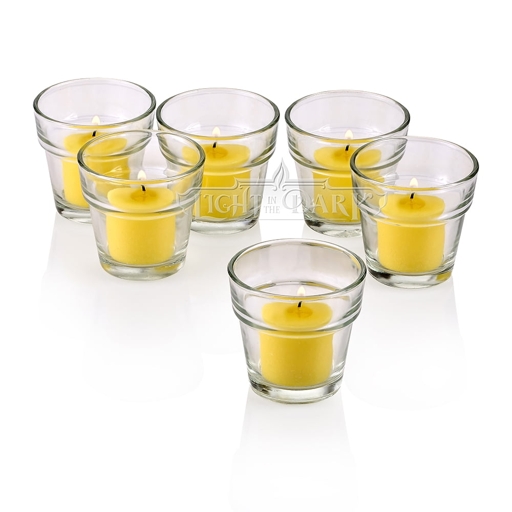 Clear Glass Flower Pot Votive Candle Holders With Yellow Votive Candles