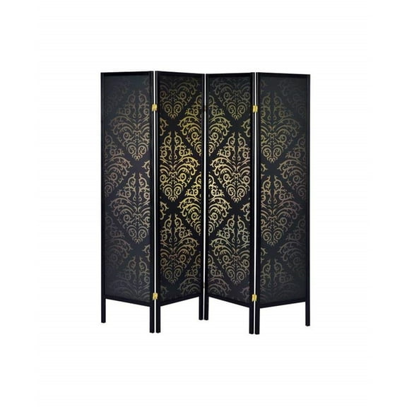 HomeStock 4-Panel Folding Floor Screen Black Damask