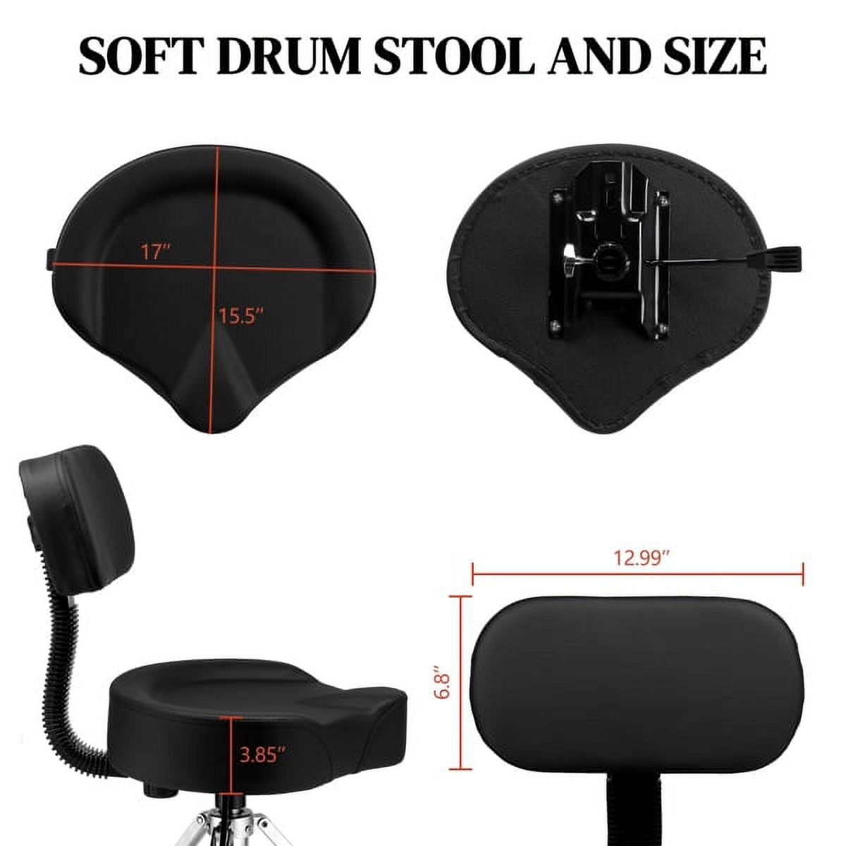 Drum Throne with Backrest, Hydraulic Drum Stool Adjustable Height, Heavy Duty Hydraulic Drum Seat Saddle Design for Drummers