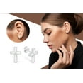 thumbnail image 2 of Stylishly Elegant White Shell Inlaid Sterling Silver Cross Earrings, 2 of 7