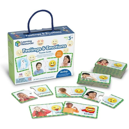 Learning Resources Feelings & Emotions Puzzle Cards, 48 Pieces, Ages 3+, Social Skills Toys, Speech Therapy Materials, Social Emotional Learning Toys and Games for Kids