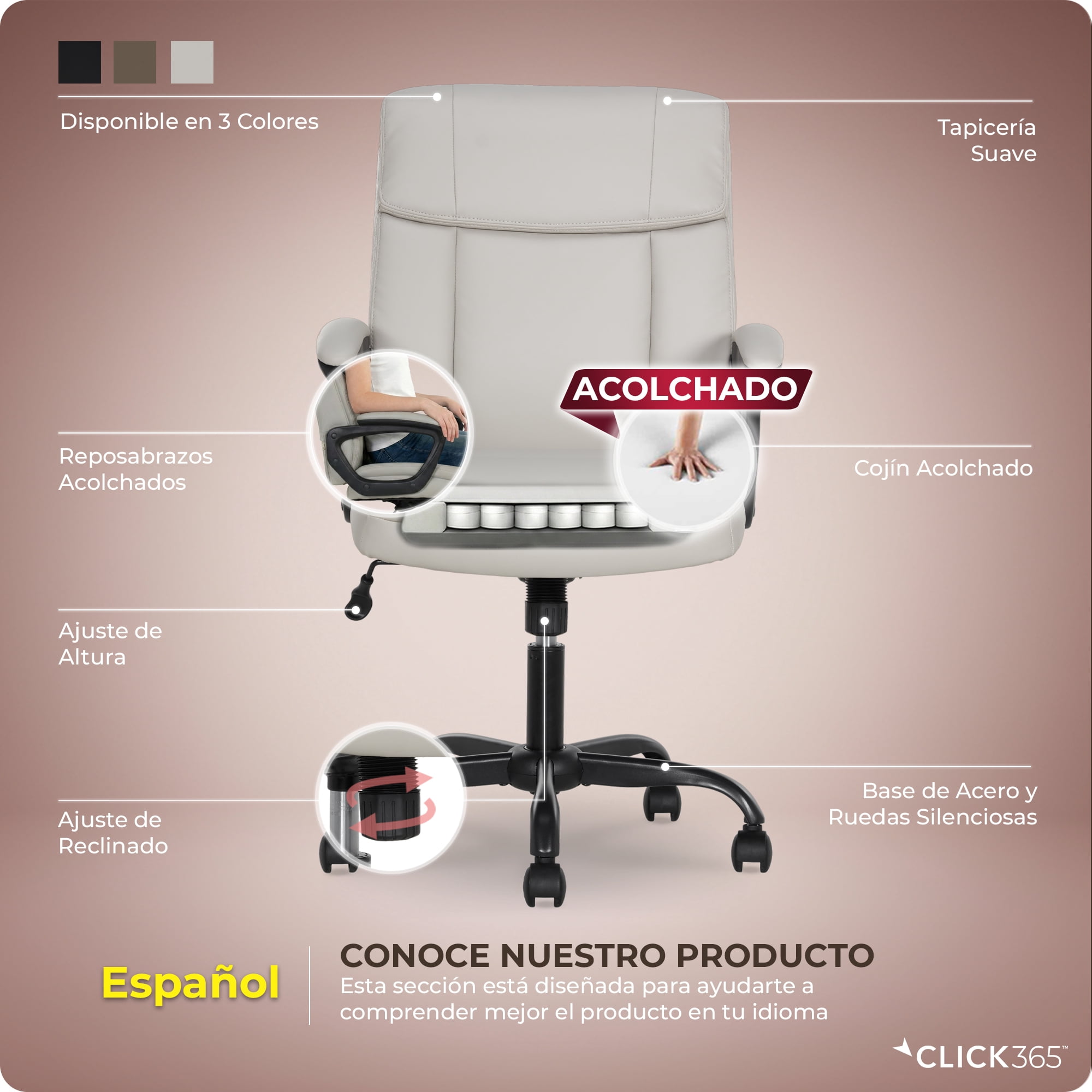 Click365 Click365 Adult Polyurathane Mid Back Indoor Commercial Ergonomic Office Chairs all tools for easy assembly, Off-White