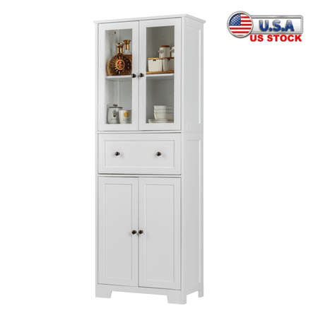 Tcbosik 64 H Bathroom Storage Cabinet with 4 Doors Kitchen Pantry Cabinet with Adjustable Shelf Freestanding Sideboard Buffet for Bedroom Living Room Dining Room White