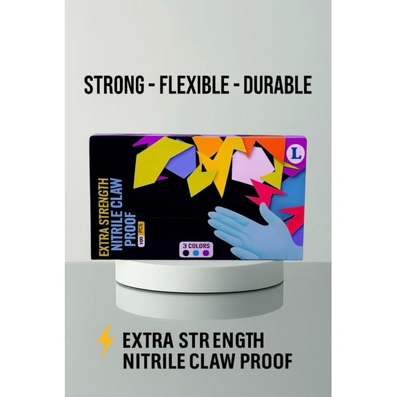 Extra Strength Nitrile Disposable Gloves – 100 Count – Multi-Purpose, Large