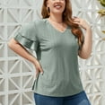 thumbnail image 6 of BXJX Plus Size Blouse for Women Casual Loose V-Neck Ruffles Sleeve Solid Color Summer Tunic Army Green T-Shirt Size XL, 6 of 9