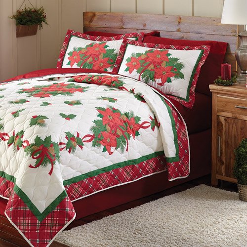 Mainstays Holiday Holly Printed Bedding Quilt Set, Red
