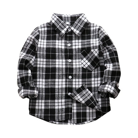 

QWERTYU Infant Baby Toddler Kids Boy Long Sleeve Pockets Outerwear High Neck Button Up Cotton Shirts Fall Winter Plaid Jackets