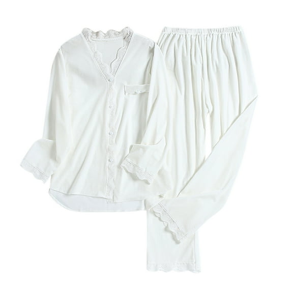 Wangmeiwg Women's Pajama Sets Gold Velvet Winter Sleepwear Set Long Sleeve Top and Comfortable Pants for Women XL White