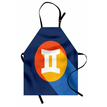 Zodiac Gemini Apron Horoscope Sign with Colorful Graphic Design in a Circle on Blue Background, Unisex Kitchen Bib Apron with Adjustable Neck for Cooking Baking Gardening, Multicolor, by Ambesonne