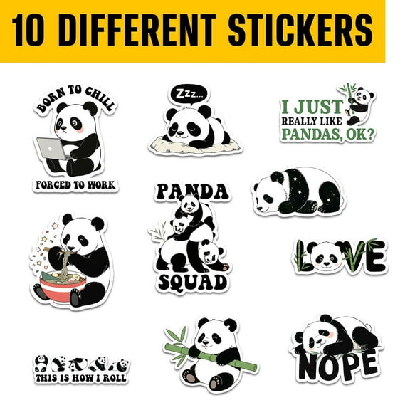 10 pcs Cute Panda Stickers, Animal sticker for Water Bottles Laptop Luggage Computer Scrapbooking, gift for Kids Teens Girls Boys Adults Aesthetic Waterproof Vinyl Decals