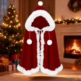 thumbnail image 2 of Wensltd Christmas Hooded Cape for Women Men Trim Ruffle Solid Color Winter Fleece Cozy Warm Holiday Party Outfit Festive Style, 2 of 3