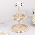 thumbnail image 4 of Efavormart 2-Tier Natural Beaded Wooden Serving Tray Stand With Metal Handle, Round Rustic Farmhouse Cupcake Holder Dessert Display Stand - 17", 4 of 10