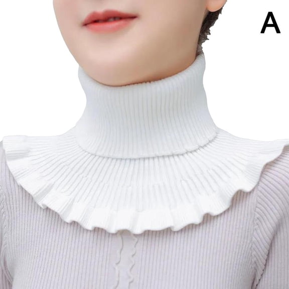 Warm Knitted Fake Collar for Women Turtleneck Ribbed Knitted False Collar Ruffles Detachable High Collar Scarf Wrap