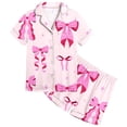 thumbnail image 4 of Girls Silk Pajamas Size 14 Valentine's Day Pjs Short Sleeve & Short Pants Outfit Bow Tie Printed Comfy Summer Lounge Sets Two-Piece Pj Sleepwear Sets 4-5 Years, 4 of 4