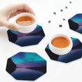 thumbnail image 7 of Honeii Night At Lake Aurora Print Leather Coaster Set of 6, Ideal for Safeguarding Your Furniture from Drinks Spills and Effortless Cleanup,Octagon, 7 of 7