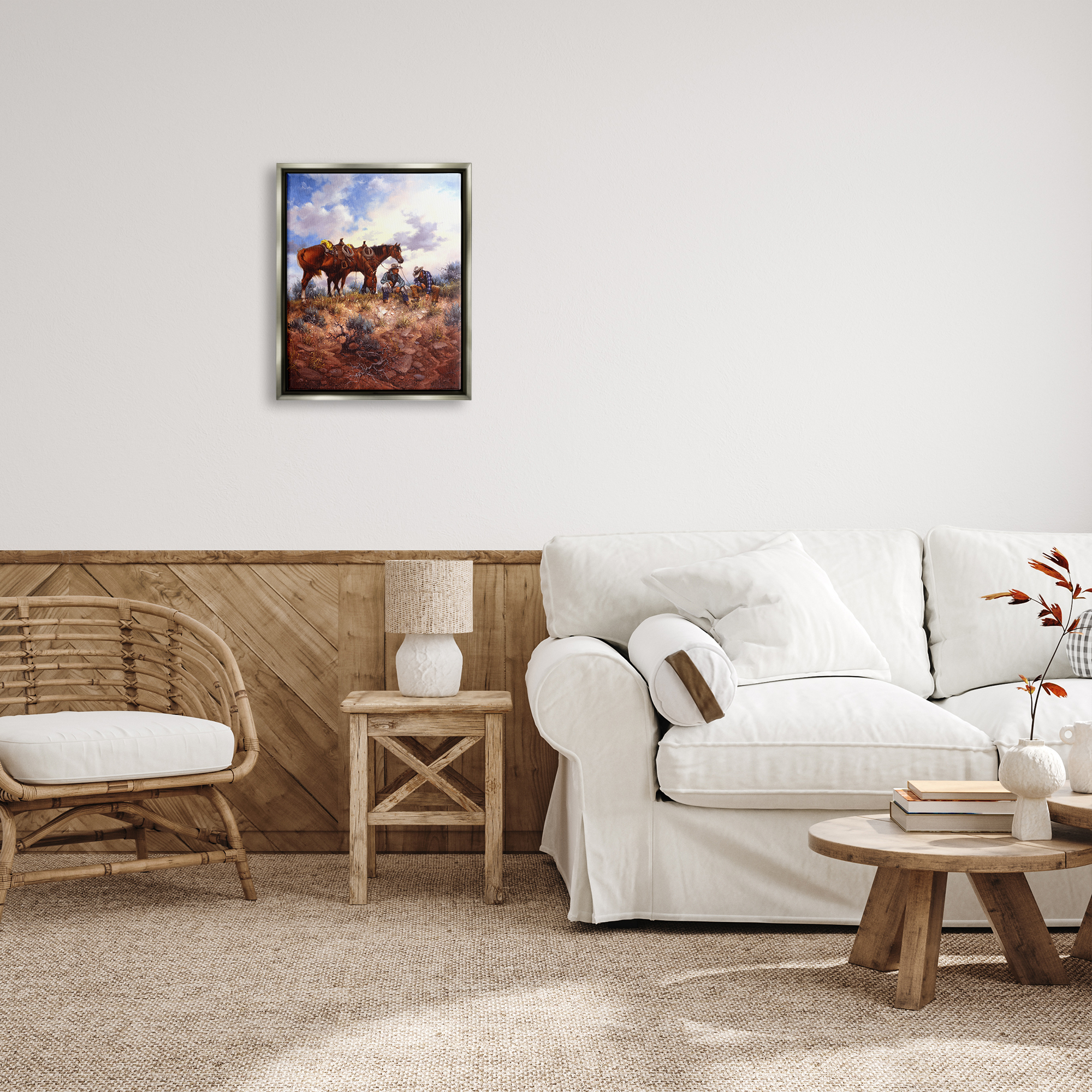 Stupell Industries Cowboys & Horses Landscape Animals & Insects Painting Gray Floater Framed Art Print Wall Art, 17 x 21
