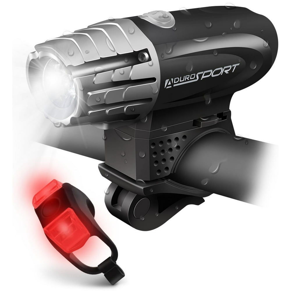 Aduro Sport LED Bike Light Kit Rechargeable Bicycle Headlight + Rear