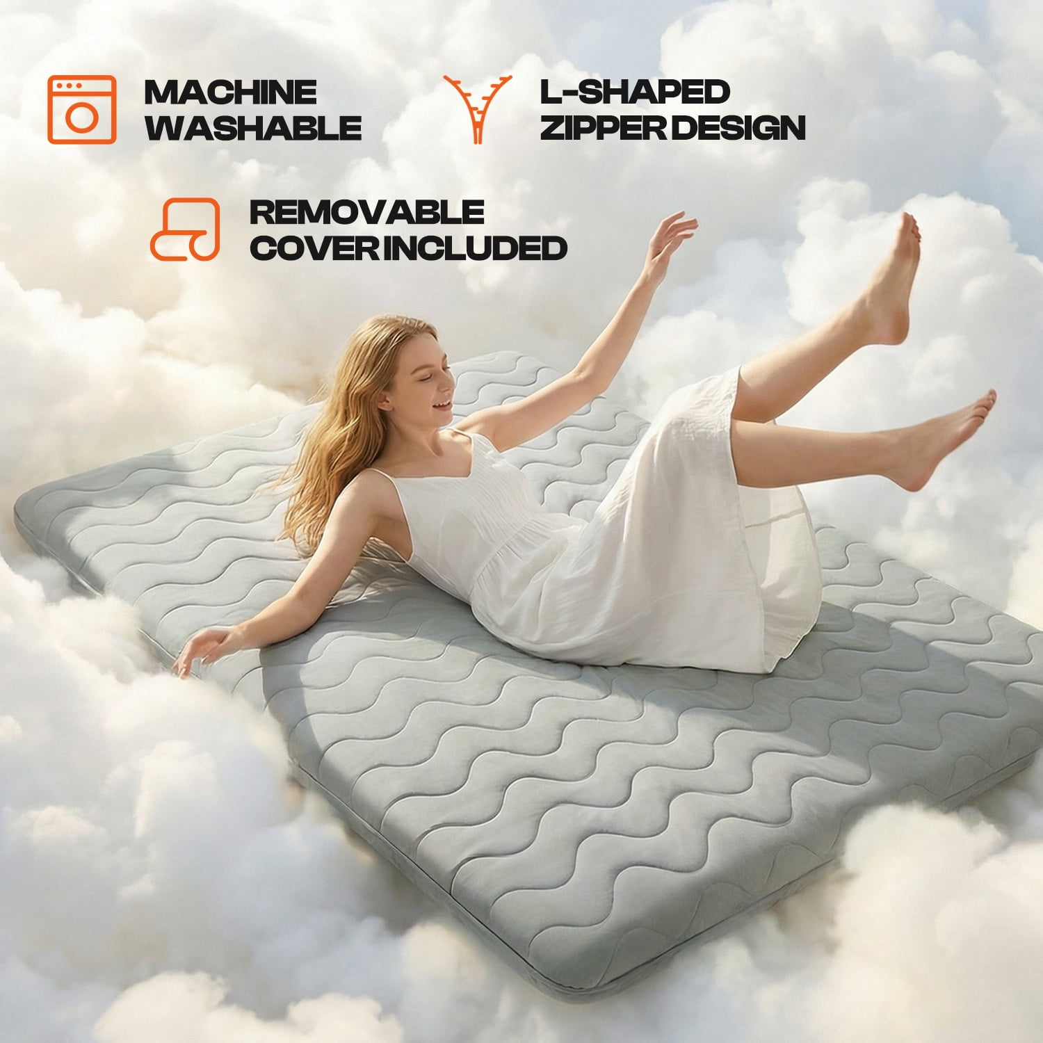 Japanese Floor Mattress Futon - 3.5" Extra Firm Foldable Tatami Mat, 5-Layer Support with High-Density Foam Portable Floor Bed for Guest, Dorm, Kids Room & Camping Grey Twin