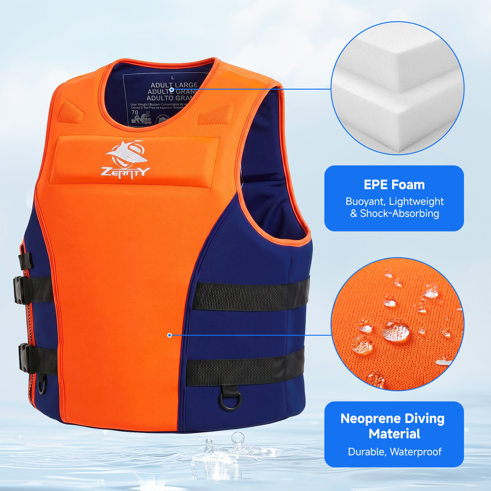 Zeraty Men Impact Vest Life Jacket, Orange photo 7