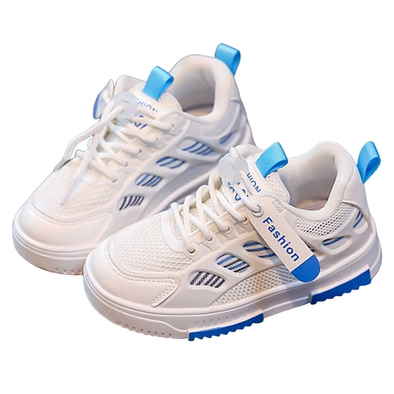 WNVMWI Toddler Girls Mesh Running Shoes Kids Casual Lace Up Sneakers Children Breathable Non Slip Walking Shoe Blue Sizs 13.5