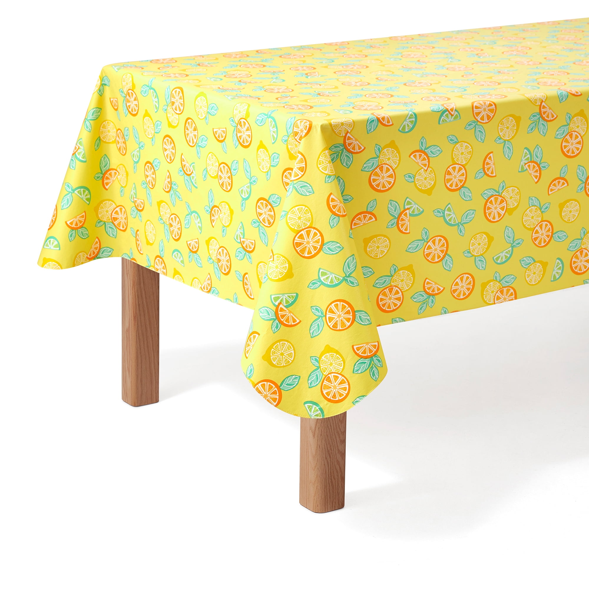 Mainstays Yellow Citrus PEVA Tablecloth, Spring & Summer, 60"W x 84"L Rectangle, for Outdoor and Indoor