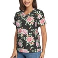 thumbnail image 2 of Xecao Rose Flowers for Women's V-Neck T-Shirts-Elegant Half-Sleeve Tops Perfect for Summer-Large, 2 of 5