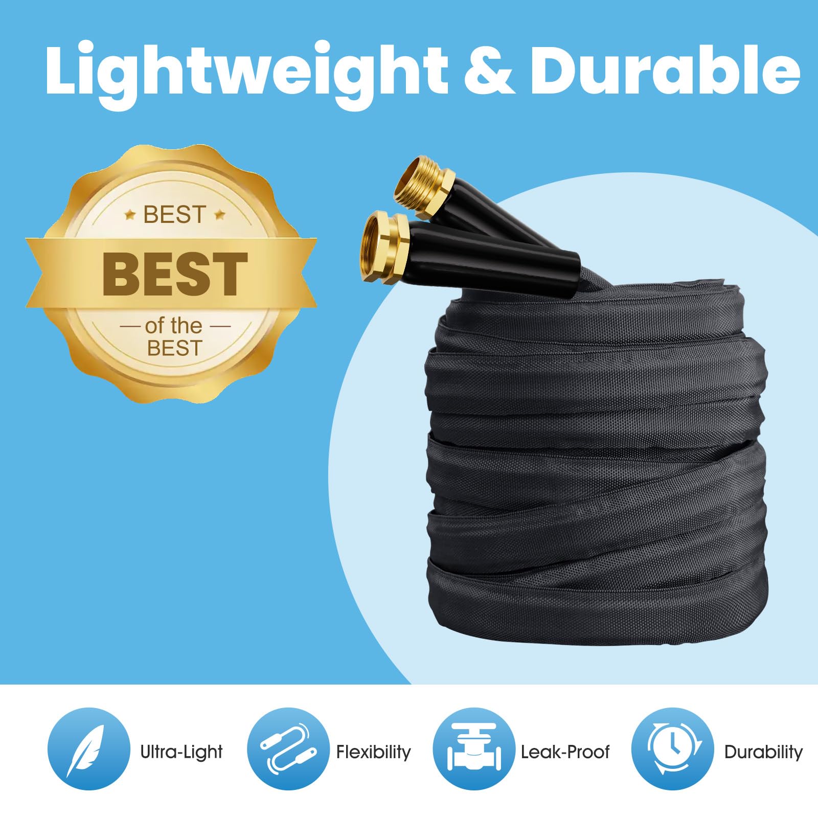 2025 Upgraded 50FT Non-Expanding Garden Hose, Lightweight, Flexible Ultra-Light Water Hose, Burst-Resistant, Lead-Free, Anti-Kink, High-Pressure