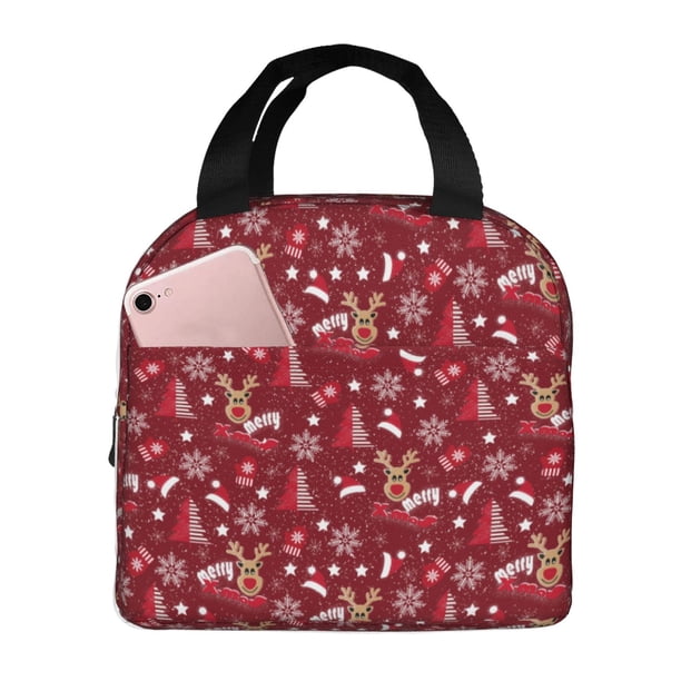 Easygdp Festive Reindeer Bolsa Térmica Premium - Tela Oxford Impermeable, Gran Capacidad, Bolsillo Frontal, Unisex para Trabajo, Escuela, Actividades al Aire Libre y Picnics