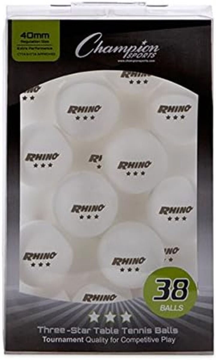 Champion Sports 3 Star Table Tennis Ball Pack, Tournament Grade Equipment, 38 Balls, White Ping Pong Balls, 40mm Seamless Design, CTTA and ITTA Approved
