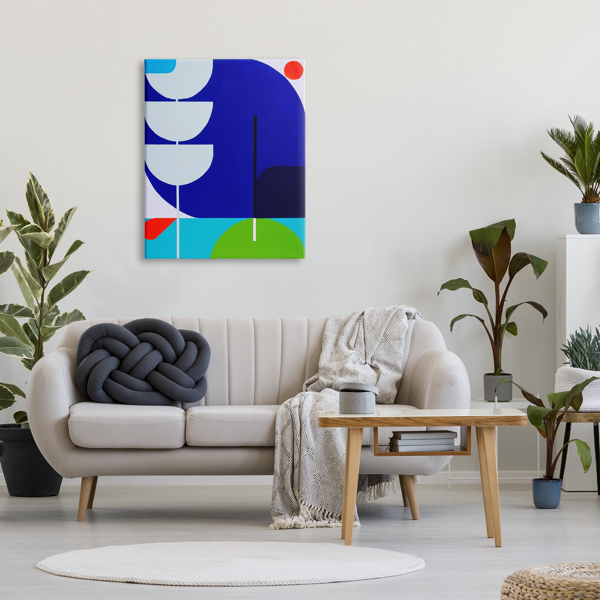 Stupell Industries Blue Contemporary Shapes Abstract Painting Gallery Wrapped Canvas Art Print Wall Art, 30 x 40
