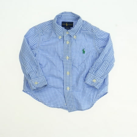 

Pre-owned Ralph Lauren Boys Blue | White Button Down Long Sleeve size: 12 Months