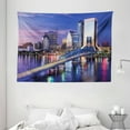 thumbnail image 1 of United States Tapestry, Urban Cityscape Bridge Office Buildings Jacksonville Florida, Wall Hanging for Bedroom Living Room Dorm Decor, 80W X 60L Inches, Violet Blue Light Pink Tan, by Ambesonne, 1 of 2