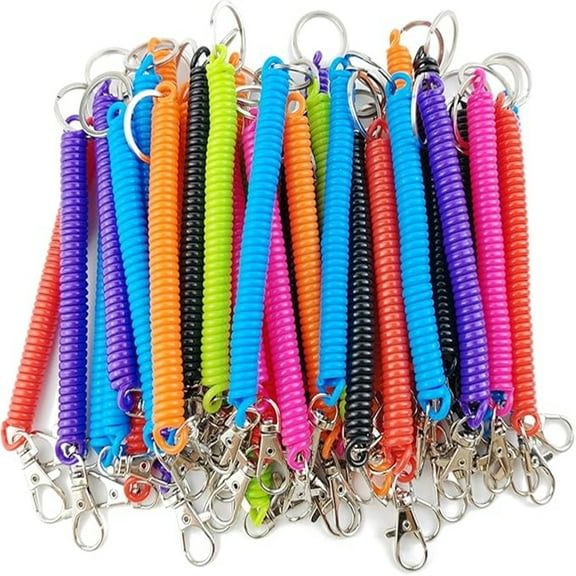 14pcs Spiral Retractable Spring Coil Keychain Theftproof Anti-lost Stretch Cord Safety Key Ring with Metal Lobster Clasp for Keys Wallet Cellphone and Other Important Item, 7 Colors
