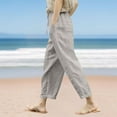 thumbnail image 2 of YUGYXL Summer Cotton Linen Pants for Women Drawstring Stretch Waist Loose Fit Trousers with 4 Pockets Lounge Long Pants Housewear Gray XL, 2 of 6