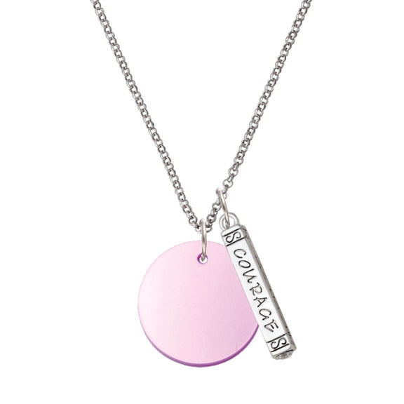Delight Jewelry Acrylic 1" Disc Light Purple Imitation Pearl Silvertone Courage Strength Wisdom Honesty Bar Charm Necklace, 23"