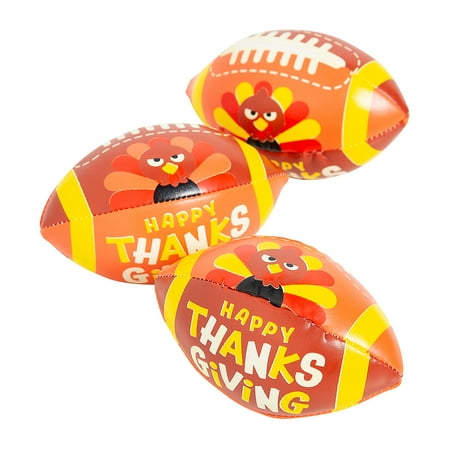 Fun Express 4" Mini Happy Thanksgiving Turkey Multicolored Vinyl Footballs - 12 Pieces