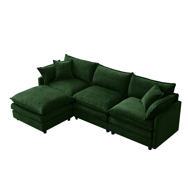 105" Modular Sectional Couch, 3-Seater Soft Chenille L-Shaped Sofa with Ottoman, Upholstery Sofa Couch with Pocket Coil & High-Density Foam for Living Room