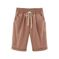 thumbnail image 2 of ZKIRBJV Girls Linen Shorts Size 10-12 Athletic Floral Print Shorts Summer Girls Cute Elastic Belt Linen Midi Shorts with Pocket Light Brown 11-12 Years, 2 of 3