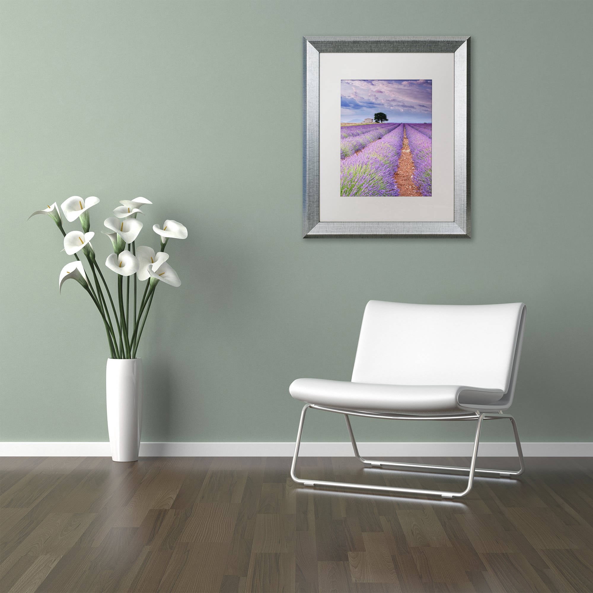 Trademark Fine Art "Rows Of Lavender" Canvas Art by Michael Blanchette Photography White Matte, Silver Frame