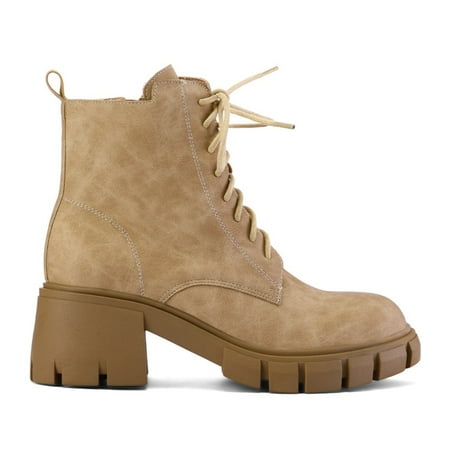 

Bocca Women s Ankle Boots Beige Chunky Stacked Heel Booties Lace up 6M