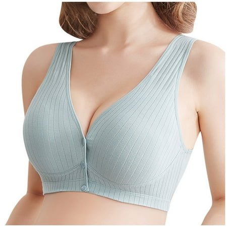 RYRJJ Women s Front Closure Cotton Bra Full Coverage Wirefree Plus Size Bra Button Snap Closure Comfort Push Up Seamless Sleep Bras(Green 3XL)