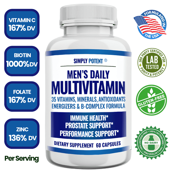 Simply Potents Multivitamin for Men, 35 Nutrients, Antioxidant, Immune & Prostate Support, 60 Capsules